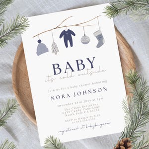 Baby It&#39;s Cold Outside Baby Shower Invitation, Christmas Shower Invitation, Boy Winter Baby Shower, Coquette Editable Template 009C