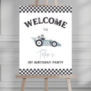 Editable Racecar Birthday Party Welcome Sign , Racing Birthday Party Sign Two Fast One Birthday Party Decor Welcome Race Fans Poster 745WS