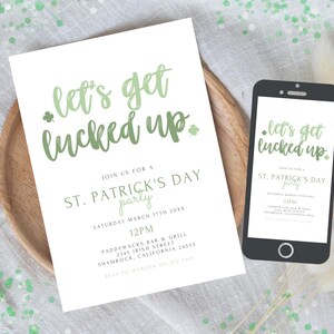 St Patrick's Day Party Invitation Template, Luck of the Irish Party Invite, Saint Patricks Day Holiday Party Invitation, Lucked Up, 719