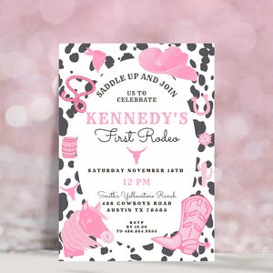 FIRST RODEO Invitation Template, Printable Wild West Birthday Invite, Girl Cowboy Birthday Invitation, Editable My 1st Rodeo Invitation 717A
