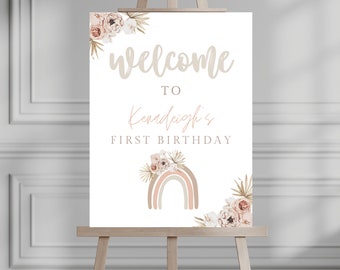 Editable ONEderful Welcome Sign Poster, Modern Rainbow First Birthday Sign,Printable Rainbow Welcome Girls Welcome Sign Template 702WS
