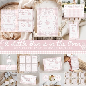Bun in the Oven Baby Shower Bundle Template | Editable Hand Drawn Gender Pink Bun in the Oven Bread DIY Baby Shower Invite 485A