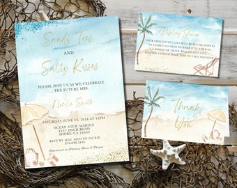 Beach Bridal Shower Invite, Beach Theme, Ocean Bridal Shower, Printable Invitation, Template, Invitation Suite Editable, Canva, Instant, 007