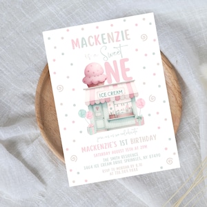 Editable Ice Cream Truck Birthday Invitation Ice Cream Sweet One 1st Party Invitation Sweet One Ice Cream Birthday Party Instant Invite 551A
