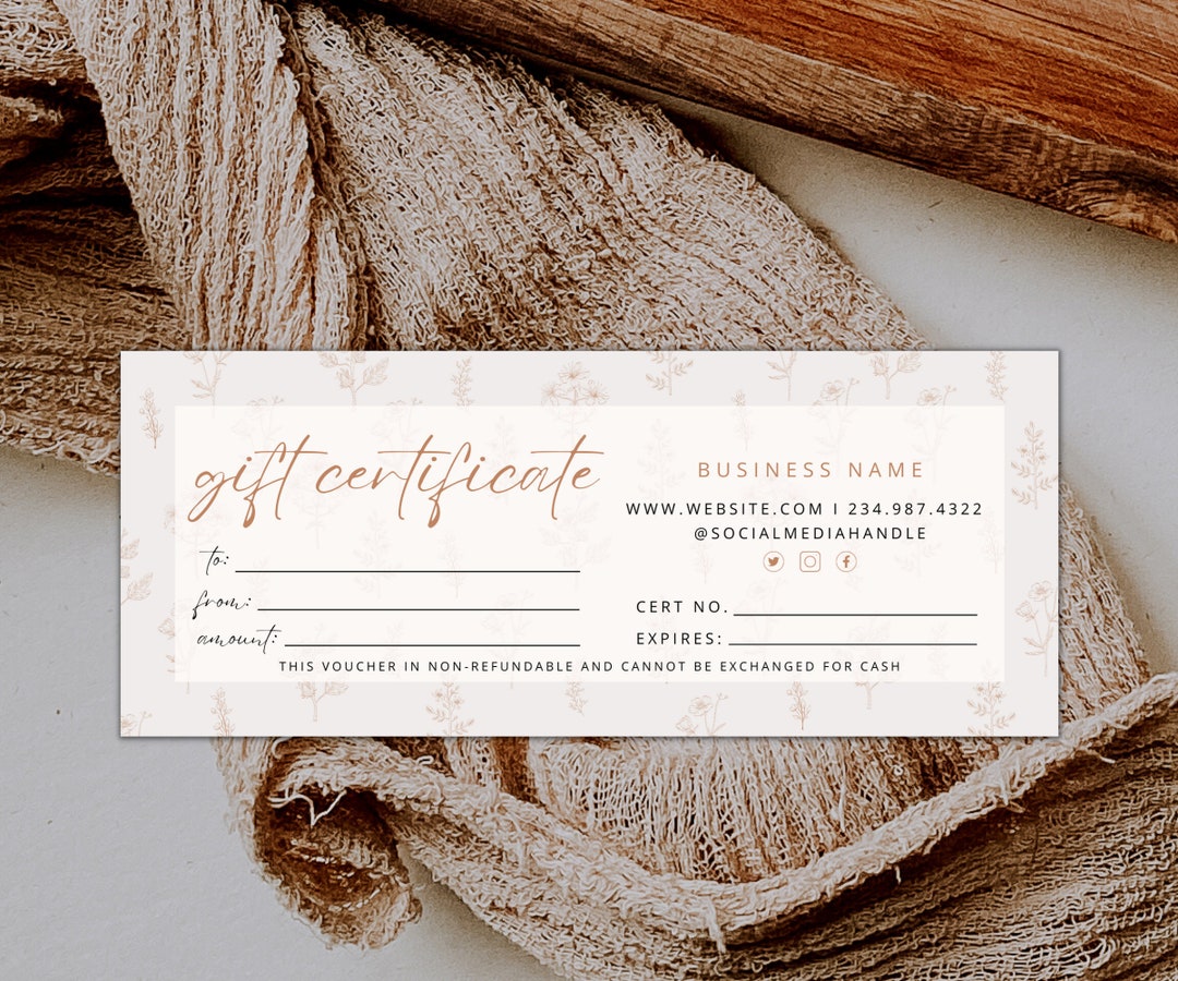Boho Gift Certificate Template, DIY Printable Gift Voucher Certificate ...