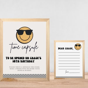 Two Cool Time Capsule, Smile Face Birthday Time Capsule, Smiley Birthday 2nd Invitation, Two Cool Checkered, Boy 2nd Birthday  726TC1