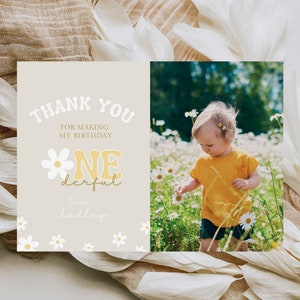 Editierbare Daisy Geburtstagsparty Dankeschön Karte Boho Little Fräulein One-derful Party Boho Daisy Floral Onederful Instant Download 099TY1