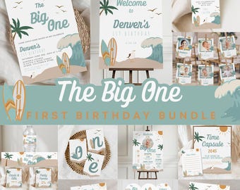 KOA The Big One Birthday Invitation Bundle, Boy Birthday, Wave Birthday, Boy 1st Birthday, Ocean Birthday Bundle, Editable Template, 098C