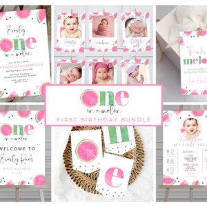 One in a Melon Birthday Invitation Bundle, Printable Watermelon Invitation 1st Birthday, Melon Birthday, Printable 1st Birthday Bundle 703A