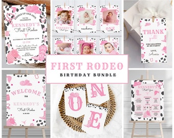 FIRST RODEO Invitation Template, Printable Wild West Birthday Invite, Girl Cowboy Birthday Bundle, Editable My 1st Rodeo Invitation 717A