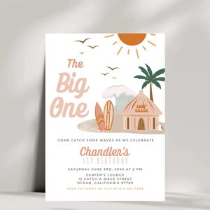 KOA The Big One verjaardagsuitnodiging, meisje verjaardagsuitnodiging, golfverjaardag, meisje 1e verjaardag, oceaanverjaardag, bewerkbare sjabloon, instant 706A