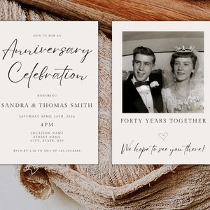 40th Anniversary Invitation Template, Anniversary Party Invitation, Boho Anniversary Invitation, Editable Anniversary Invitation 727A