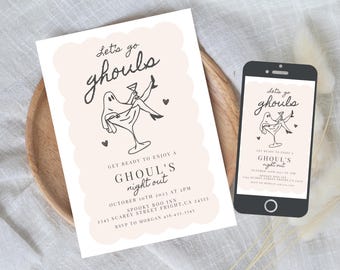Ghouls Night Out Invitation, Girls Night Out Invite, Halloween Party Invite, Let's Go Ghouls Halloween Ladies Night,Hand Drawn Coquette 546L