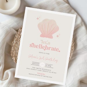 Sea Shell Beach Birthday Invite, Shellabration Invitation, Shell Birthday Party Invite, Girl Birthday, Editable INSTANT DOWNLOAD 709A