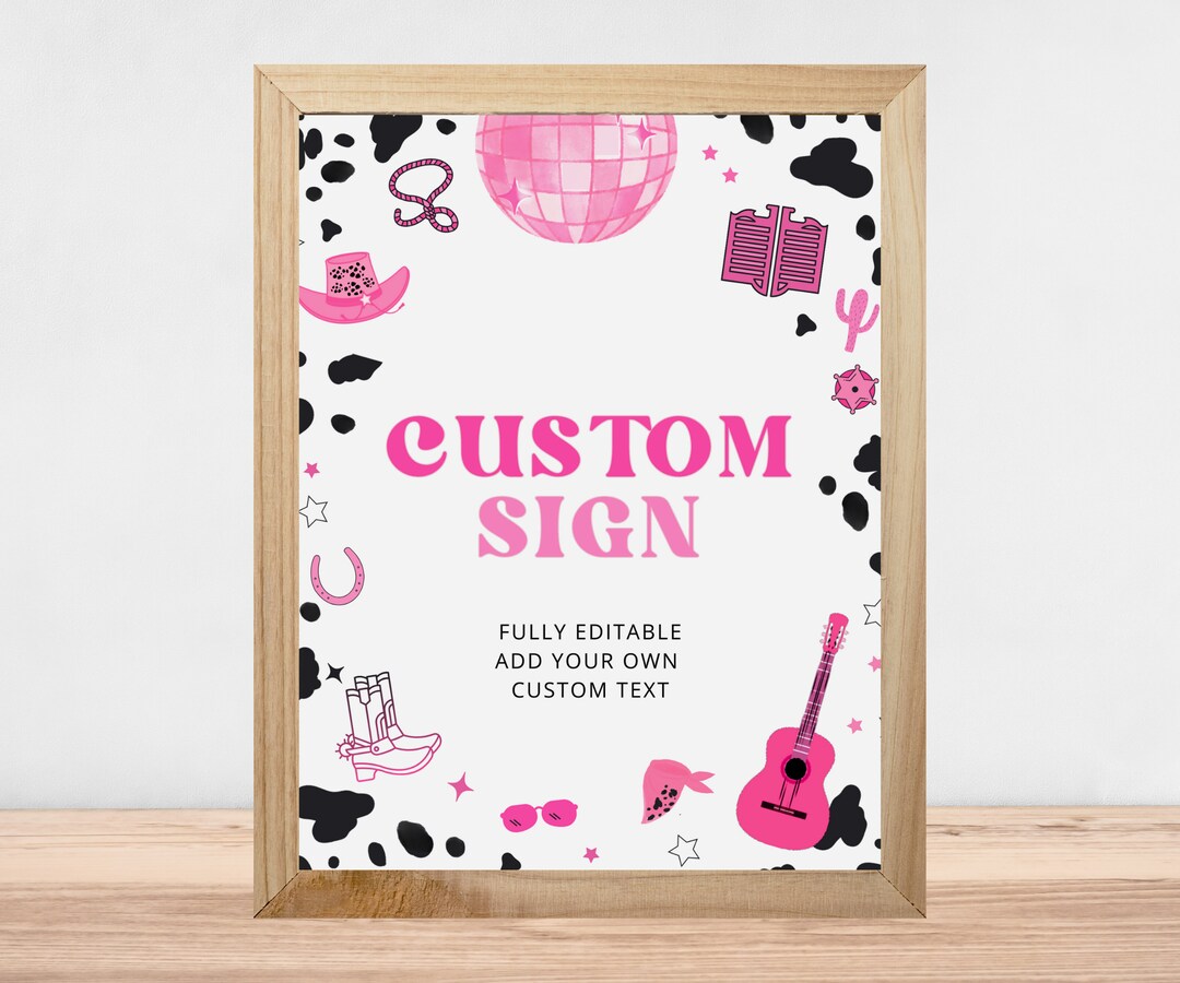 Editable Custom Sign Space Cowgirl Party Sign Disco Cowgirl Birthday ...