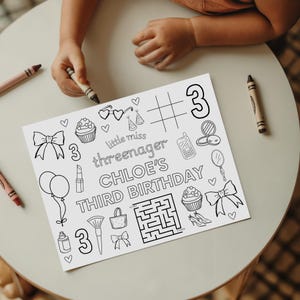 Little Miss Threenager-paket, Threenager-mode och smink, inbjudan till flickas 3-årsdag, handritad rosett med kokett, 588B bild 8