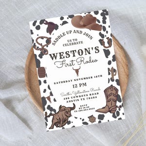FIRST RODEO Invitation Template | Printable Wild West Birthday Invite | Boy Cowboy Birthday Invitation,Editable My 1st Rodeo Invitation 718A