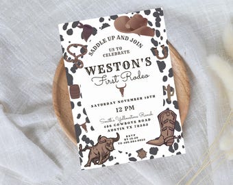 FIRST RODEO Invitation Template | Printable Wild West Birthday Invite | Boy Cowboy Birthday Invitation,Editable My 1st Rodeo Invitation 718A
