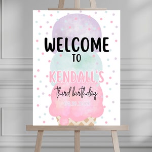 Editable Ice Cream Party Welcome Sign ice Cream Birthday Welcome Ice Cream Welcome Girl Summer Pink Mint Purple Template  549WS1