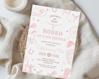 Editable My Second Rodeo Invitation Cowgirl Birthday Invite Wild West Cowgirl 2nd Rodeo Southwestern Disco Template Instant Download 625B