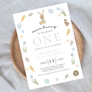 Bunny Birthday Invitation Template, Somebunny is Turning One Editable Invitation, Boy First Birthday Invite, Printable Invite, 024D
