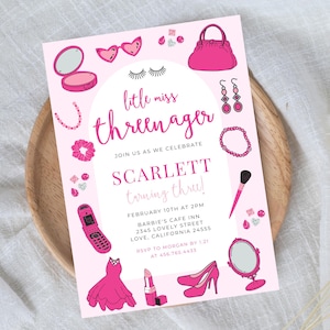 Threenager Fashion & Makeup Girl 3rd Third Birthday Invitation, Girl Spa Make Up Birthday Invite, Digital Download, Three-nager girl 587A