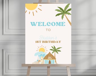 The Big One Willkommensschild, 1. Geburtstag Willkommensschild, Surf Beach Theme, Surfs Up, Boy or Girl Bday Party, Kinder, digitaler Download 701WS