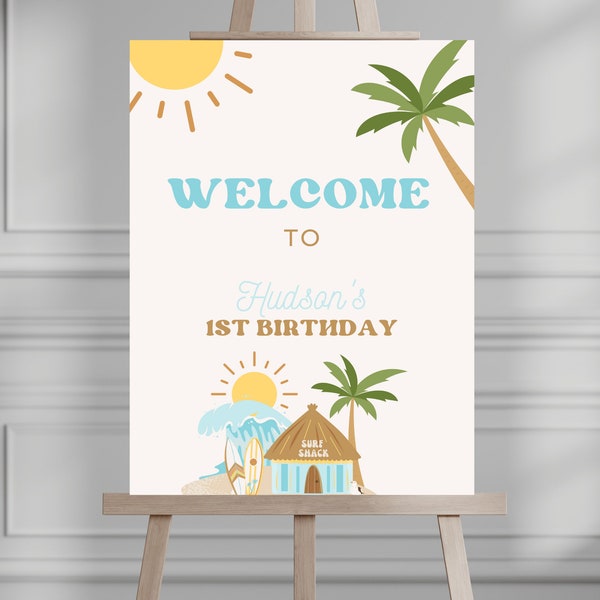 The Big One Welcome Sign, 1st Birthday Welcome Sign, Surf Beach Theme, Surfs Up, Boy or Girl Bday Party, Kids, Digital Download 701WS