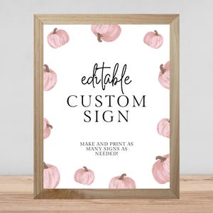 Little Pumpkin First Birthday Editable Sign, Minimalist Pink Pumpkin Birthday, Girl 1st Birthday, Baby Shower Custom Gift Food Signs 544ES