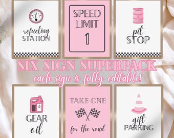Race Car Party Signs, Editable Racing Decorations, Take One For The Road, Gift Parking Sign, Car Birthday Table Decoration, Favors 744ES