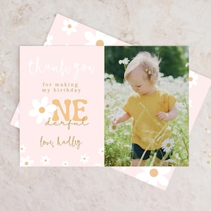 Editierbare Daisy Geburtstagsparty Dankeschön Karte Boho Little Fräulein One-derful Party Boho Daisy Floral Onederful Instant Download 100TY2