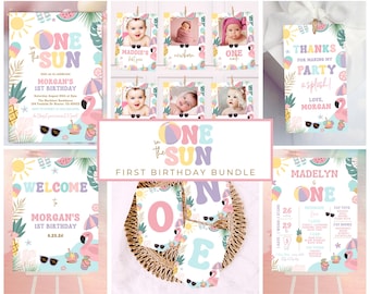 Editable Tropical Summer Splish Splash One In The Sun 1st Birthday Party Invitation Girl 1st Birthday Party Bundle Instant Download 552C