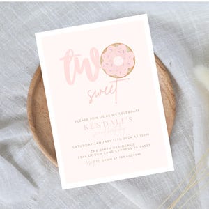 Donut 2nd Birthday Invitation Girl, Editable Donut Birthday Invite, Two Sweet Donut Birthday Party Invitation, Donut Sweet Celebration 716O