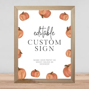 Little Pumpkin First Birthday Editable Sign, Minimalist Pumpkin Birthday, 1st Birthday, Baby Shower Custom Gift Food Signs Neutral 545ES