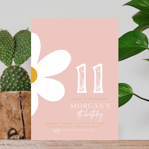 Invitation de fête d'anniversaire modifiable Marguerite Boho Daisy 11e anniversaire fille Invitation Boho Daisy Floral Groovy Birthday Party Instant 722J