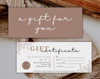Boho Gift Certificate Template, DIY Printable Gift Voucher Certificate, Editable Gift Card, Spa Gift Certificate, Printable Template  GC732