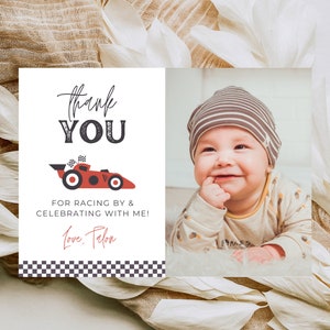 Bedankkaart jongen eerste ronde, racewagen bedankt, Fast ONE Thank You, Racing bedankkaart, racewagenfeest bedankt, sjabloon 708TY1