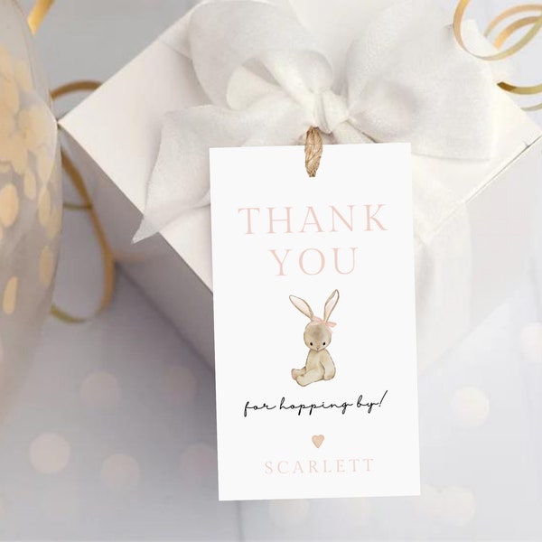 Bunny Circle Thank You Gift Tag Template, Somebunny is One Gift Favor Tag, 1st Birthday Editable Favor Tags, Printable First Birthday  024FT