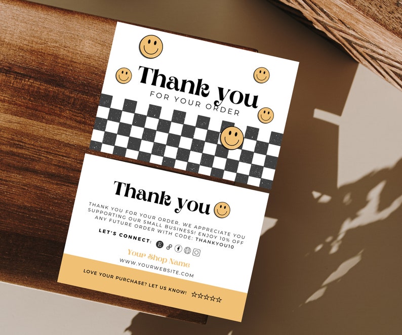 Retro Thank You Card Template, Editable Small Business 70s Groovy Thank ...