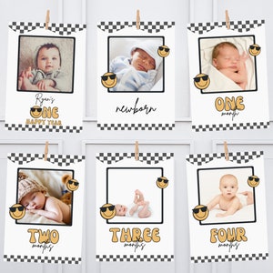 One Happy Dude Birthday Monthly Banner, Smiley Face 1st Birthday Party Decor, Boy 1st Birthday Template, Monthly Banner, Template 726YB1