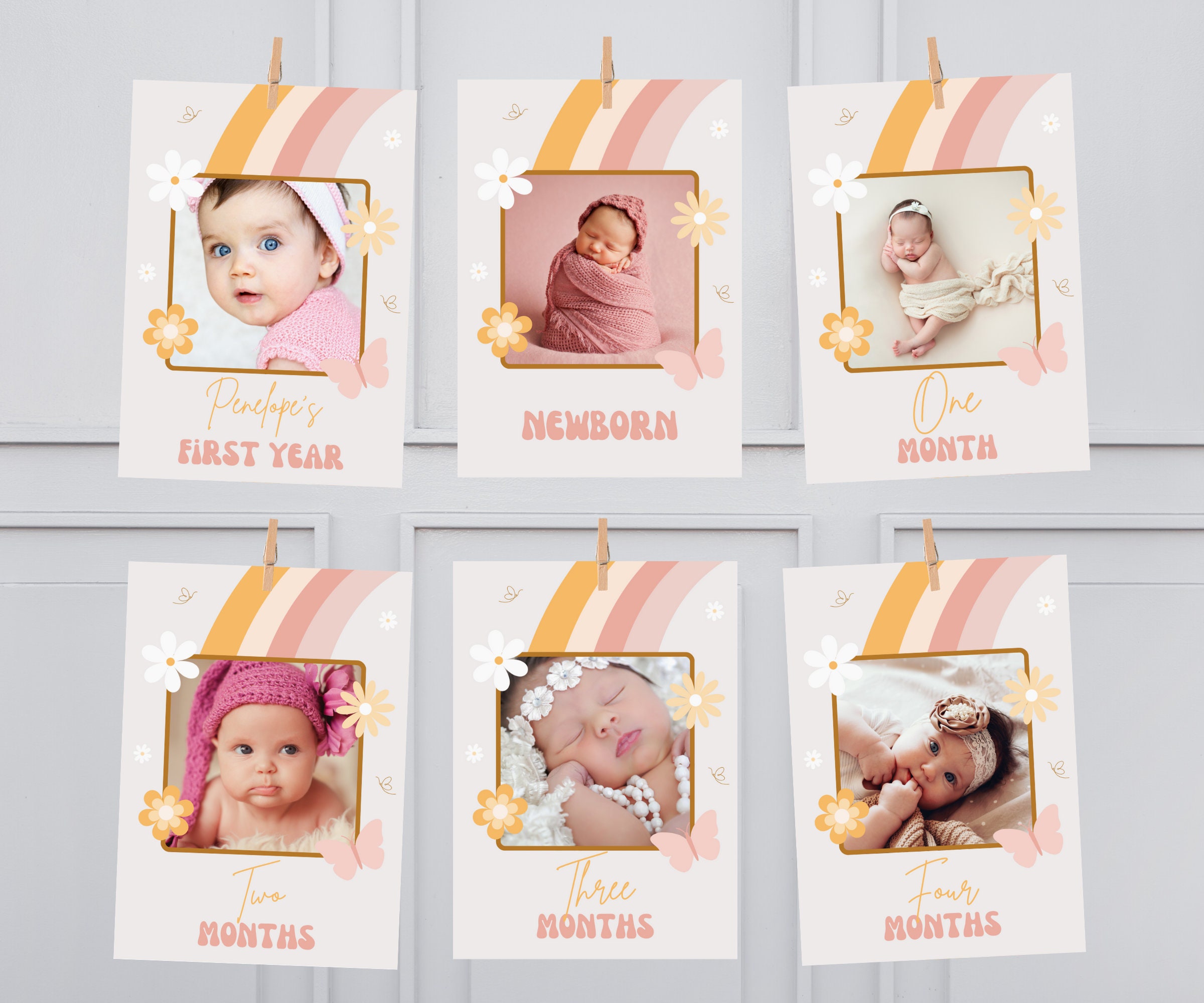 Daisy 1st Birthday Photo Banner Für Mädchen – Pink, Mit Monatsfotos 1-12, Boho-Hippie Deko