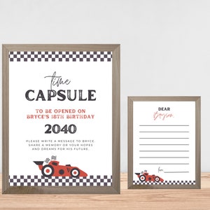 Fast One 1e verjaardag Time Capsule, raceautofeest verjaardagsfeestje, raceauto verjaardagsversieringen aangepast gastenboek, bord gastenboek 708TC