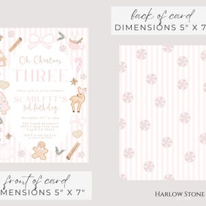 Christmas Pink Girl Third Birthday Invitation, Oh Christmas Three, Gingerbread Christmas Birthday Download Coquette Bows Whimsical 031GN image 3