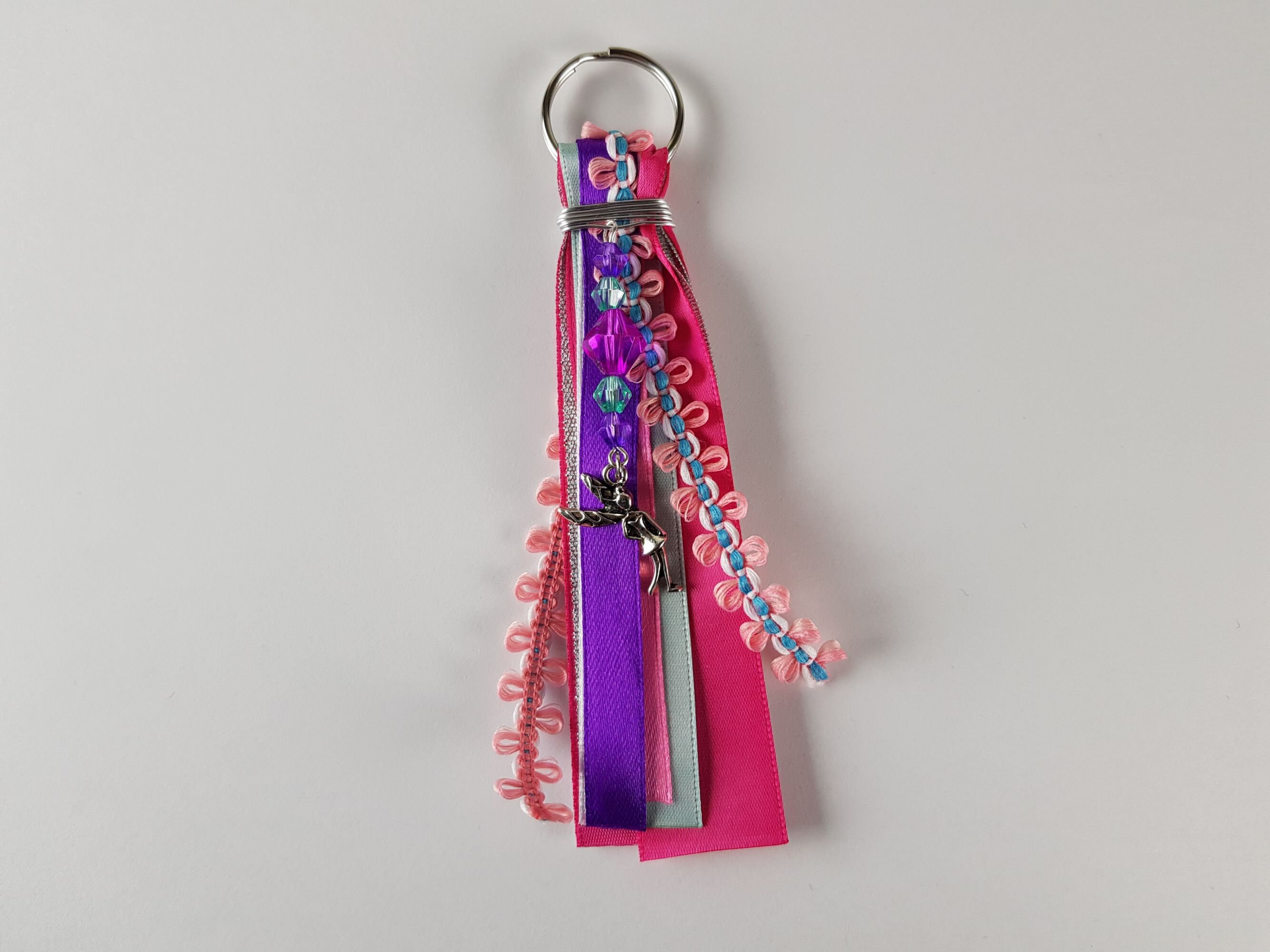 Fairy Ribbon Tassel keychain with beads & fairy charm Etsy