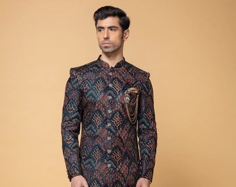 CUSTOM FIT Fadenstickerei Indowestern Sherwani | Hochzeits-Sherwani für Männer|indische Hochzeitskleidungsoutfits|Sherwani-Männer|Sherwani für Männer|Kurta