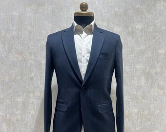 Blue two piece suit, Navy blue pin stripe 2piece suit for men , formal suit for men, custom three piece formal suit for men