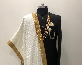 Handmade Mens Wedding Wear Sherwani With Dupatta | Sherwani For Men | Mens Wedding Outfit | Indian Wedding Wear| Kurta Pajama For Men|
