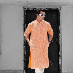 CUSTOM FIT Mens Wear, Party Wear, Indian mirror Kurta, Desi Wear, Kurta Pajama Bollywood Style Kurta Pajama For Men Wedding Ethnic Men Kurta