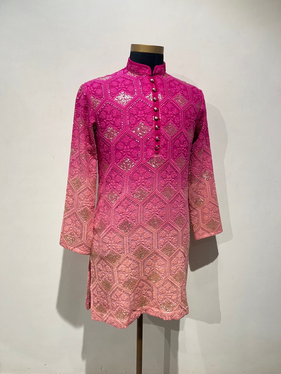 Sequins and Ombre Design Kurta Pyjama Set For Men
