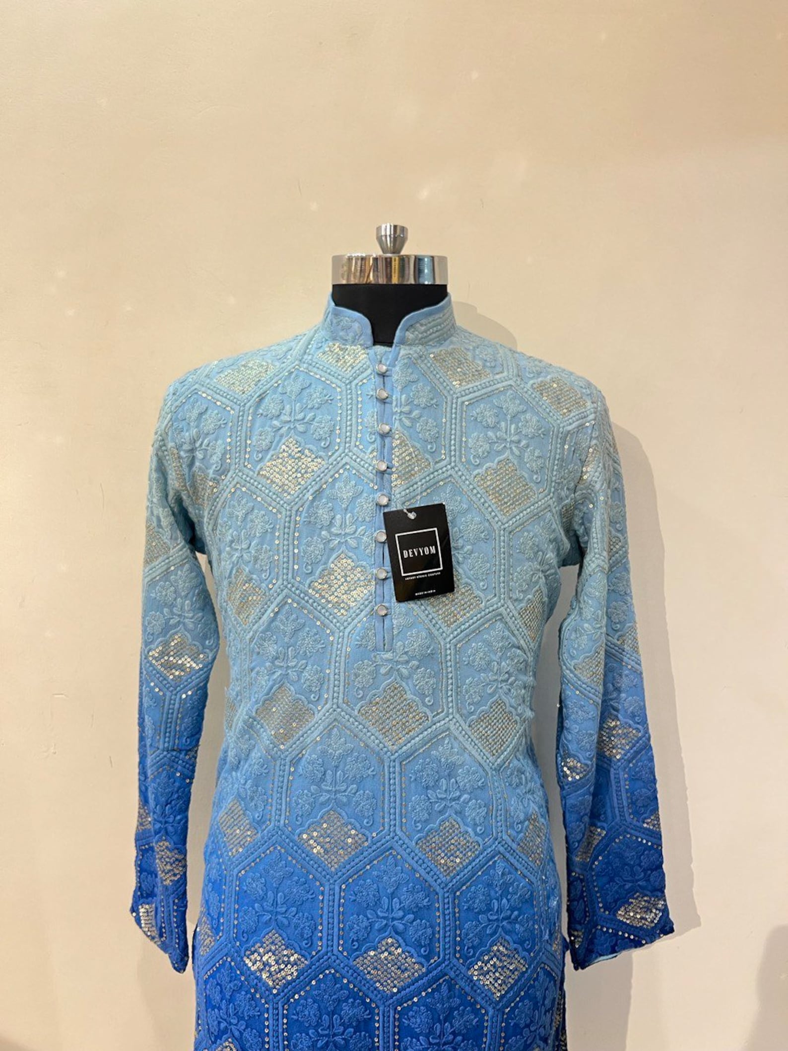 Sequins and Ombre Design Kurta Pyjama Set For Men